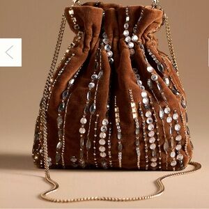 Anthropologie Embellished Velvet Pouch